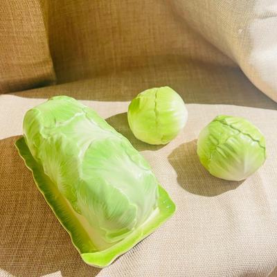 Mid Century Ceramic Cabbage Butter Dish Salt & Pepper Shaker