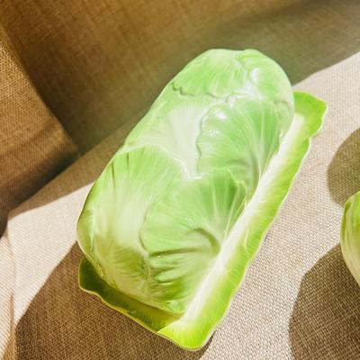 Mid Century Ceramic Cabbage Butter Dish Salt & Pepper Shaker
