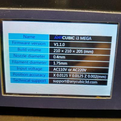 Anycubic 13 Mega i3-D Printer with accessories - unit powers on
