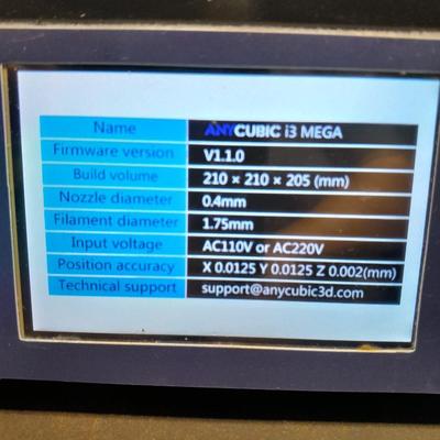 Anycubic 13 Mega i3-D Printer with accessories - unit powers on