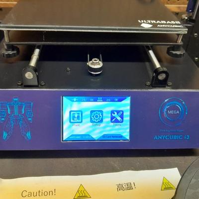Anycubic 13 Mega i3-D Printer with accessories - unit powers on