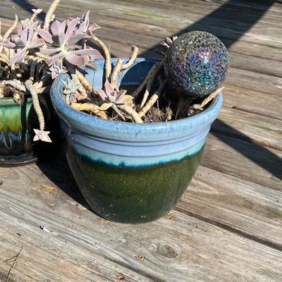 Pair (2) Glazed Terracotta Planters With Succulent Plants
