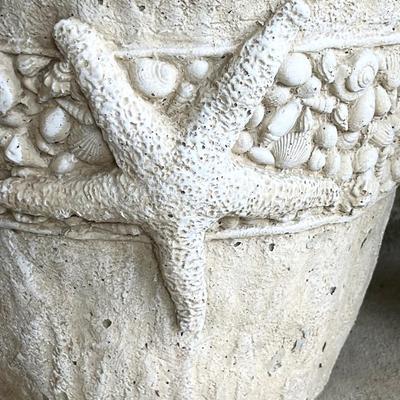 Pair (2) ~ Cement Seashore Planters With Glass Watering Balls