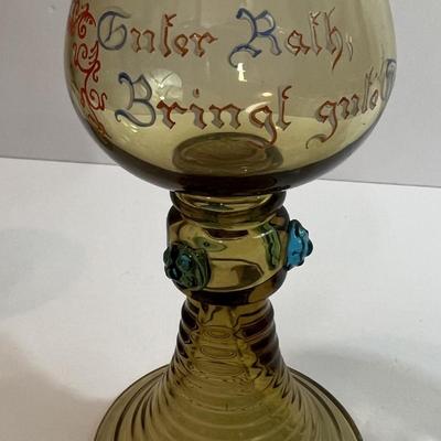 Vintage Set of 6 German Wine Goblets with Different Sayings in VG Preowned Condition.