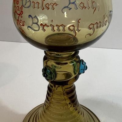 Vintage Set of 6 German Wine Goblets with Different Sayings in VG Preowned Condition.