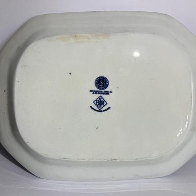 OCTAGONAL FLOW BLUE STAFFORDSHIRE PLATTER "Plymouth, Mass., 1622". By A.S. Burbank. Length 16-1/2" x 13" in VG...