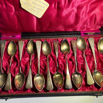 German Carl Fahn Hand Made .800 Silver Mini Spoon Set of 12 Dedicated to Theodor Koerner Musician