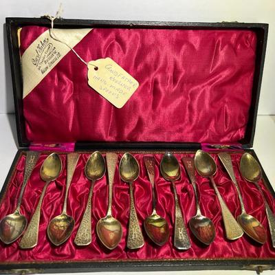 German Carl Fahn Hand Made .800 Silver Mini Spoon Set of 12 Dedicated to Theodor Koerner Musician