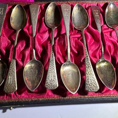 German Carl Fahn Hand Made .800 Silver Mini Spoon Set of 12 Dedicated to Theodor Koerner Musician