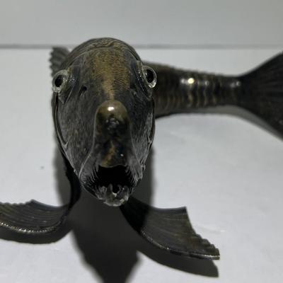Antique Scarce Large 10.5" Long Flexible Articulated Mixed Metals Fish Decor in VG Preowned Condition.