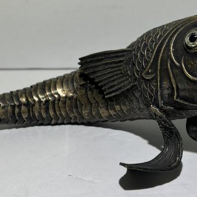 Antique Scarce Large 10.5" Long Flexible Articulated Mixed Metals Fish Decor in VG Preowned Condition.