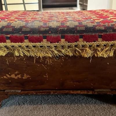 Antique Hand Made Foot Ottoman Early 1900's w/Secret Compartment and Made from an Explosive Wooden Box. See Pictures.