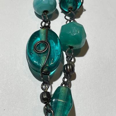 Vintage Preowned Green Glass Bead Slip-on Fashion Necklace 48" Long in Good Condition as Pictured.