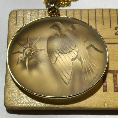 Vintage Lalique Nina Ricci Frosted Crystal Dove Pendant on a Fashion 18" Necklace in Good Preowned Condition.