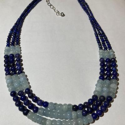 Jay King (DTR) Sterling Silver New Never Used Fashion Triple Strand Lapis Beads 16"-20" Adjustable Necklace Preowned from an...