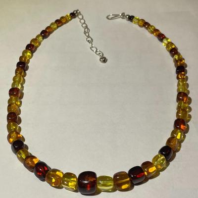 Jay King (DTR) Sterling Silver New Never Used Fashion Amber Color Bead 18"-20" Adjustable Necklace Preowned from an Estate....