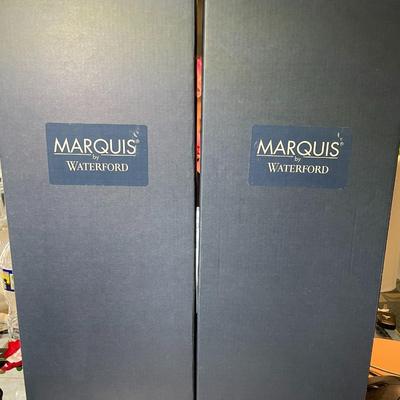 Pair of Marquis by Waterford Scarce Delicate Elongated Stem 14"" Tall Candlestick Holders New in Box.