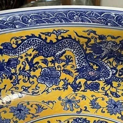 Very Heavy Kangxi Mark Dragon Bowl 15.25" Diameter in VG Preowned Condition with NO Damages from an Estate as Pictured. Very Heavy...