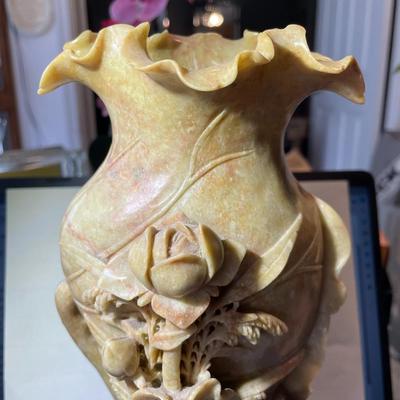 Antique Chinese Soapstone Carved Vase 12" Tall Preowned from an Estate.