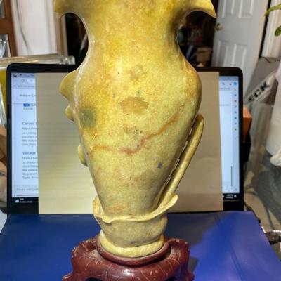 Antique Chinese Soapstone Carved Vase 12" Tall Preowned from an Estate.