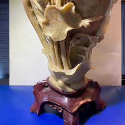 Antique Chinese Soapstone Carved Vase 12" Tall Preowned from an Estate.