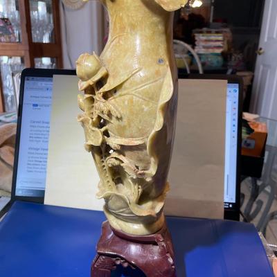 Antique Chinese Soapstone Carved Vase 12" Tall Preowned from an Estate.