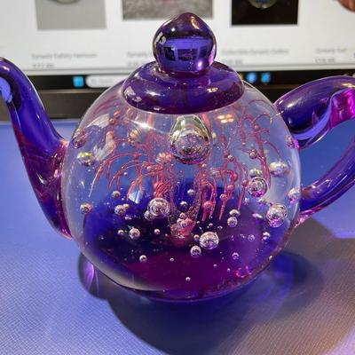 Dynasty Gallery Heirloom Collectibles Purple/Bubbles Teapot Paperweight 5" Wide & 3.5" Tall in Good Condition.