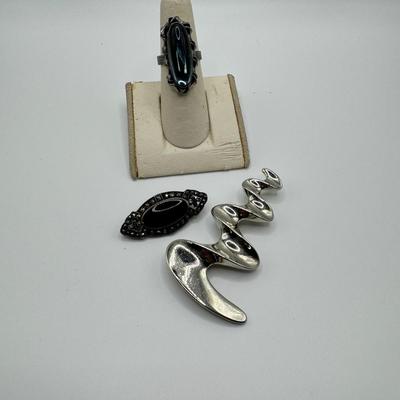 Black Glass Box and Silver Jewelry (LR- TF)