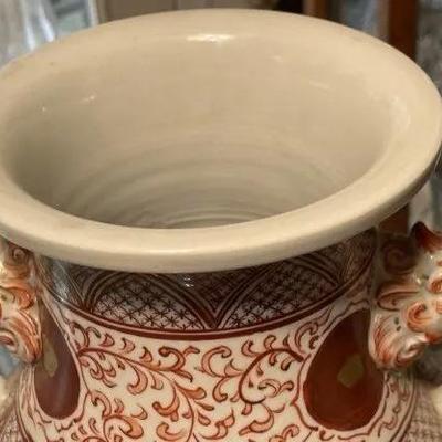 Early Japanese Kutani/Satsuma Hand Painted Signed Red/Gold Mark Vase from 1800's 15.5" Tall & w/Base 17" Tall...