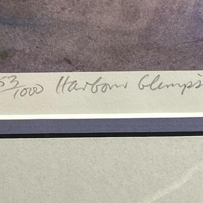 DIANA AMOS "HARBOR GLIMPSE" 1995 LITHOGRAPH ART PRINT SIGNED 253/1000 FRAME SIZE 17.5" x 21.25" IN GOOD PREOWNED...