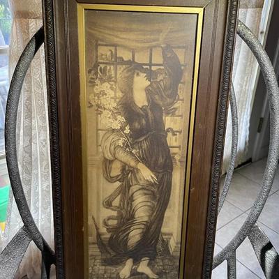 "HOPE" by Sir Edward Coley Burne-Jones (1833-1898) c1900 Print Frame Size 11" x 23" in Good Condition as Pictured.