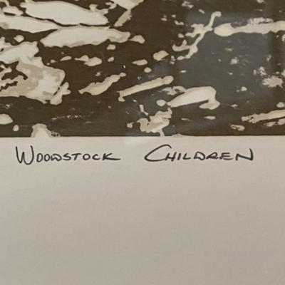 Vintage Scarce Pencil Signed R. Ehrlich Lithograph Titled "Woodstock Children" Numbered #106/350 Frame Size 16" x 20.