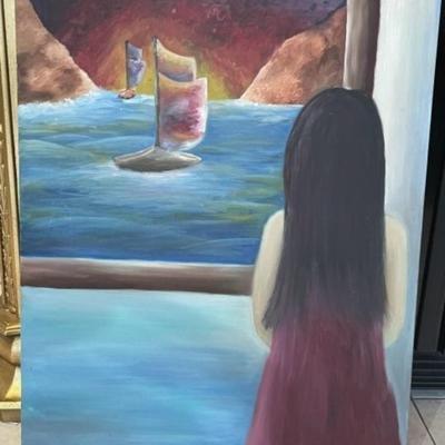 Vintage Noted New Jersey Artist McCrink Acrylic Painting 24" x 30" in Good Preowned Condition.