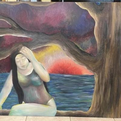 Vintage Noted New Jersey Artist McCrink Acrylic Painting 30" x 40" in Good Preowned Condition.