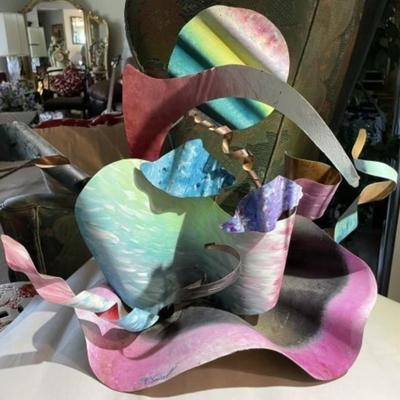 Noted NJ Artist Michael P. McCrink Signed Copper Metal Fabricated Table Centerpiece Artwork Approx 16" x 21" in Good Condition.