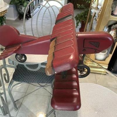 Vintage Large Wooden Carved Biplane w/Red Baron Fighter Pilot Believed to be Made in Lancaster Pa. 30" Wide x 27" Long x...