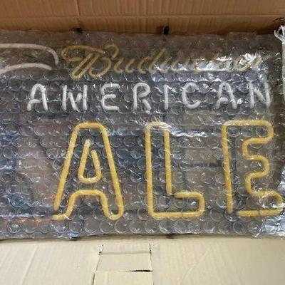 Budweiser American Ale Neon Beer Sign 18" x 30" New in Original Box Preowned from an Estate.
