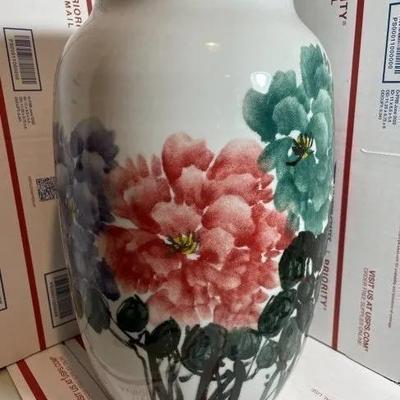 Vintage Large Asian 20th Century Soft-Paste Porcelain Vase 13.5" Tall Preowned from an Estate as Pictured.