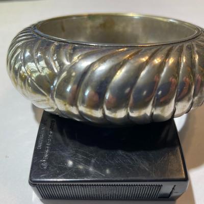Heavily Worn Silver-tone over Brass Standard Size Bangle Bracelet 1" Wide...Some Silver Plating is Wearing Off as Pictured.