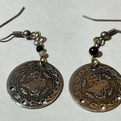 Vintage Egyptian Silver Coin Dangling Earrings as Pictured.