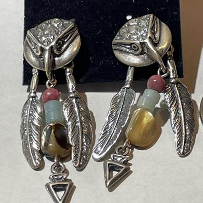 Vintage Southwest Sterling Silver Turquoise Stud Back Dangling Earrings as Pictured.