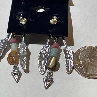 Vintage Southwest Sterling Silver Turquoise Stud Back Dangling Earrings as Pictured.