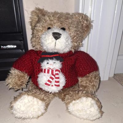 Bear with Fuzzy Snowman Sweater