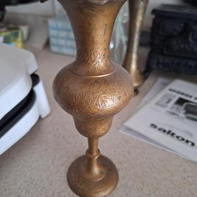 2 engraved brass vases