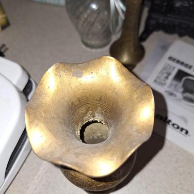 2 engraved brass vases