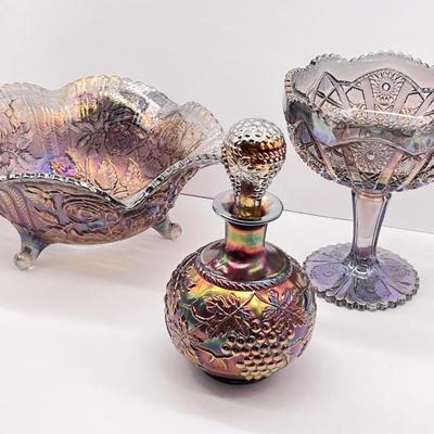 Vtg. Iridescent Carnival Glass ~ Three (3) Pieces