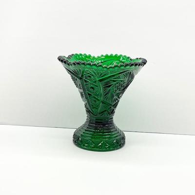 IMPERIAL GLASS ~ Whirling Star Light Emerald Green ~ Punch Bowl & Stand