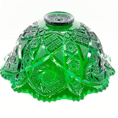 IMPERIAL GLASS ~ Whirling Star Light Emerald Green ~ Punch Bowl & Stand