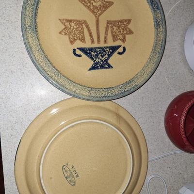 2 Pfaltzgraff Folk Art Stoneware Dinner Plate