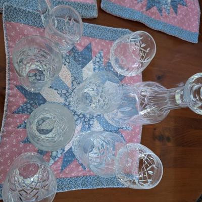 9pc Crystal decanter, pitcher and 7 glasses